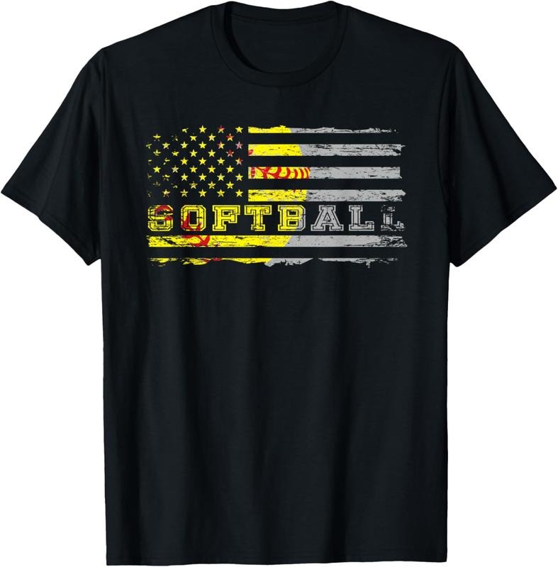 100% Cotton American flag softball fan Team Distressed Gift T-Shirt Hoodie Sweatshirt | PrintMintTees.com