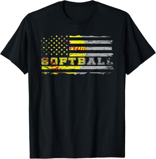 100% Cotton American flag softball fan Team Distressed Gift T-Shirt Hoodie Sweatshirt | PrintMintTees.com