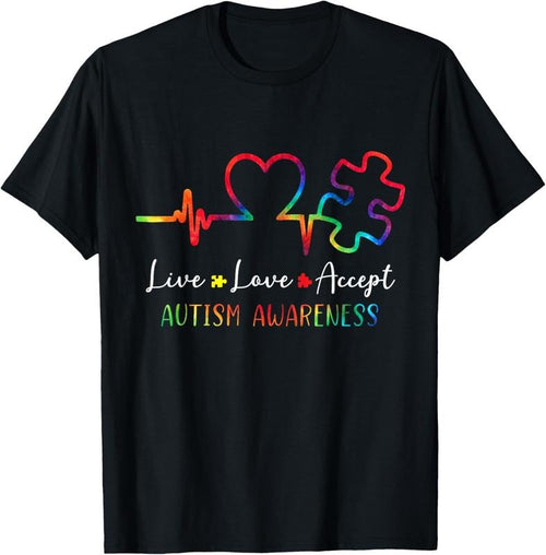 100% Cotton Autism Awareness Men Women  Live Love Accept Tie Dye T-Shirt Hoodie Sweatshirt | PrintMintTees.com