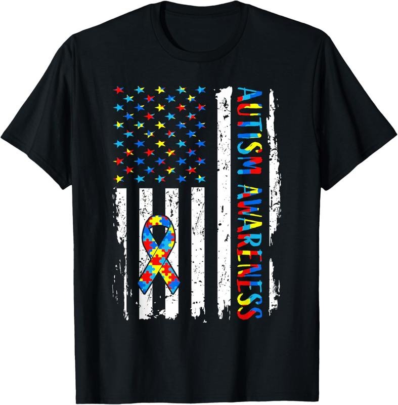 100% Cotton Autism Awareness Mom Dad USA Flag Autistic Awareness Autism Shirt Hoodie Sweatshirt