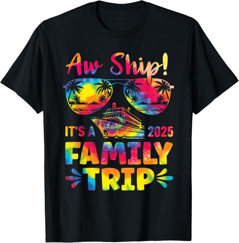 100% Cotton Aw Ship It's A Family Trip 2025 Family Cruise Squad Tie Dye T-Shirt Hoodie, Sweatshirt | PrintMintTees.com