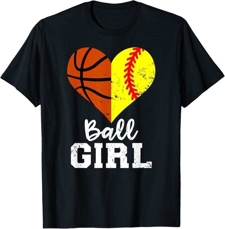 100% Cotton Ball Girl Heart Funny Softball Basketball Girl T-Shirt Hoodie Sweatshirt | PrintMintTees.com