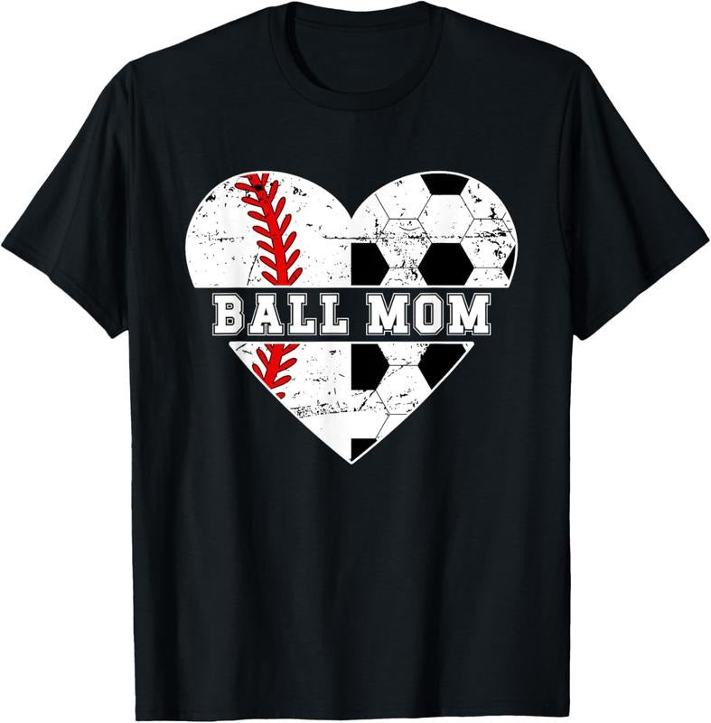 100% Cotton Ball Mom Heart Soccer Baseball Mom Soccer Baseball Mama T-Shirt Hoodie Sweatshirt | PrintMintTees.com
