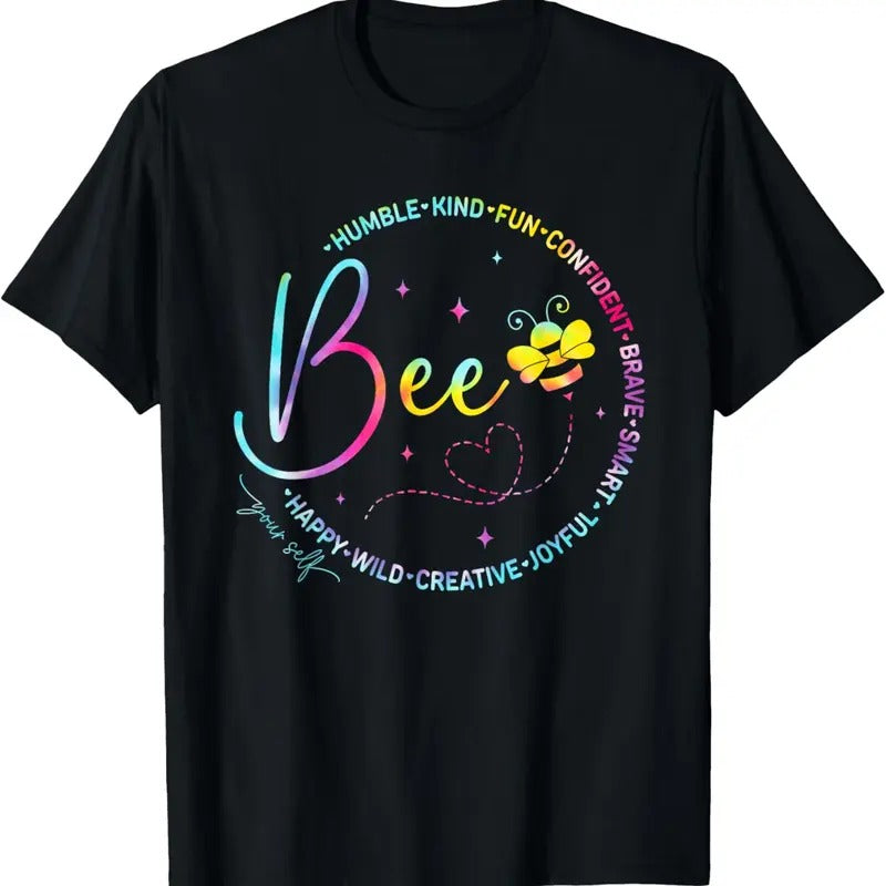 100% Cotton Bee Happy Kind Brave Humble Smart Positive Bumblebee Womens T-Shirt Hoodie Sweatshirt | PrintMintTees.com