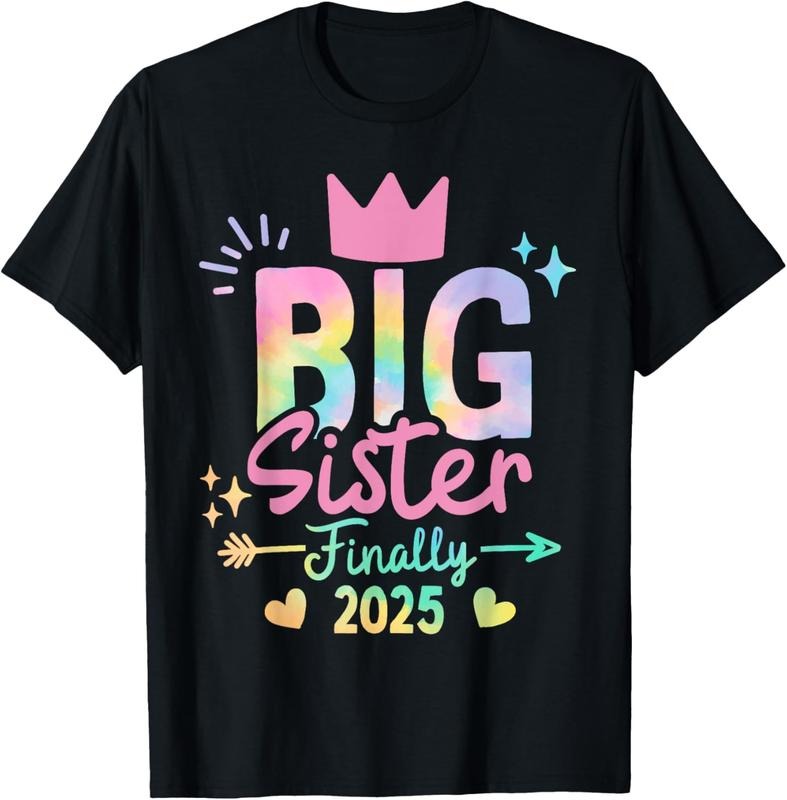 100% Cotton Big Sister Finally 2025 Tie Dye Promoted to Big Sister 2025 T-Shirt Hoodie Sweatshirt | PrintMintTees.com