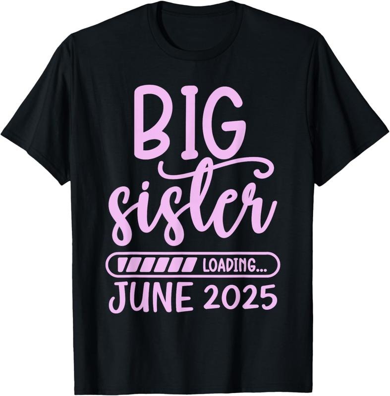 100% Cotton Big Sister Loading June 2025 Pregnancy Announcement Girls T-Shirt Hoodie, Sweatshirt | PrintMintTees.com