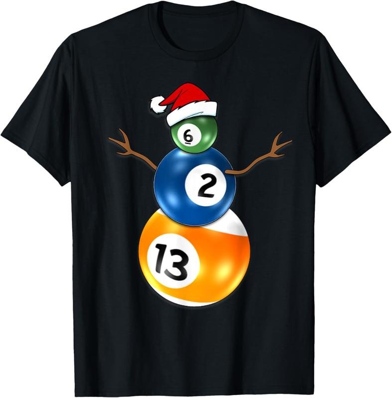 100% Cotton Billiards Christmas Snowman T-Shirt with Pool Table Balls T-Shirt Hoodie, Sweatshirt | PrintMintTees.com