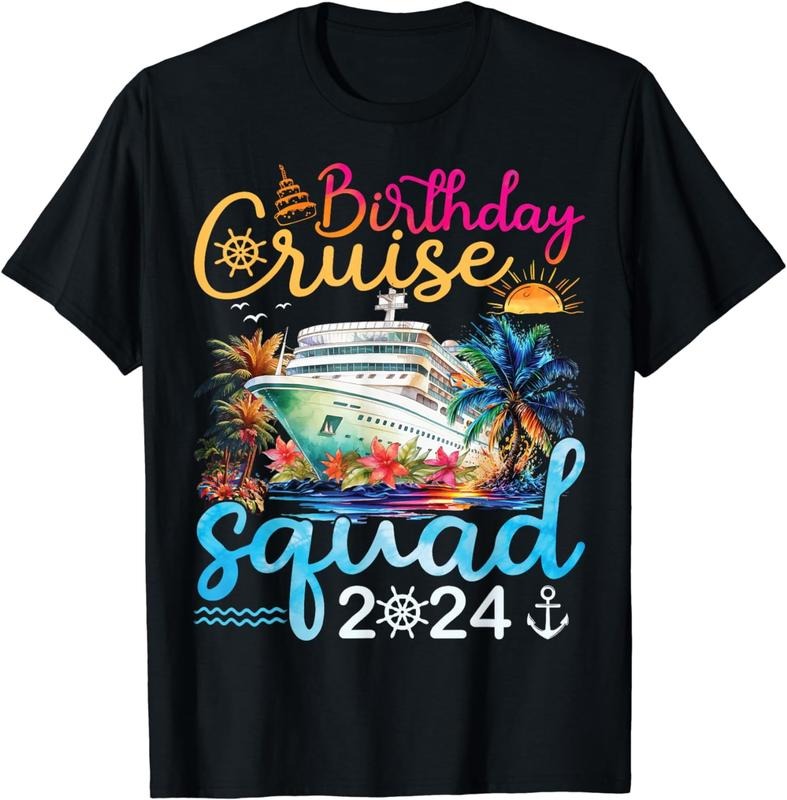 [100% Cotton]Birthday Cruise Squad 2024 Cruise Birthday Party Vacation T-Shirt Hoodie Sweatshirt | PrintMintTees.com