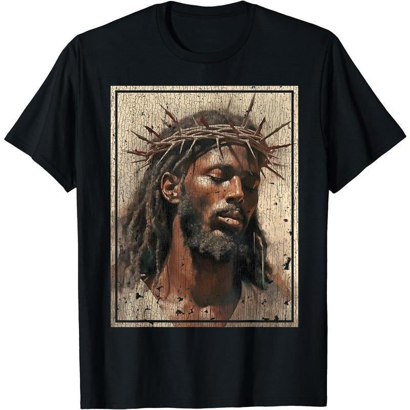 100% Cotton Black Jesus Shirt Face Of Jesus Cross With Crown Of Thorns TShirt Tee style 02 Hoodie Sweatshirt