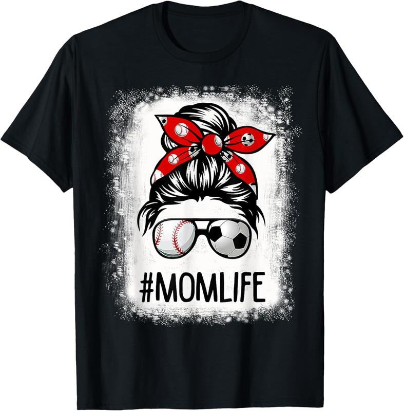100% Cotton Bleached Mom Life Soccer Messy Bun Baseball Game Day T-Shirt Hoodie Sweatshirt | PrintMintTees.com