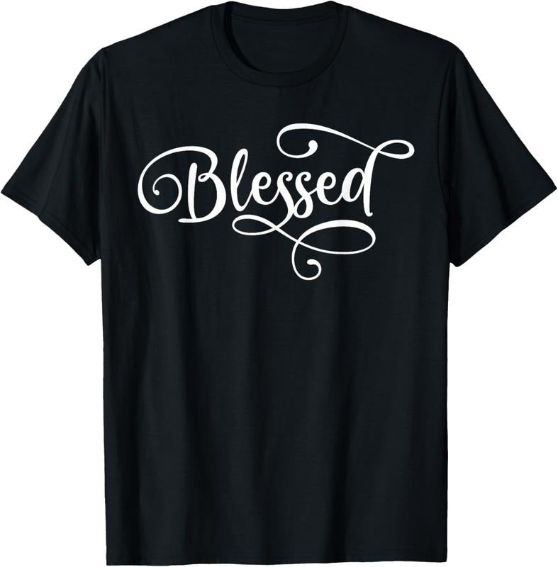 100% Cotton Blessed White Fancy Script Christian Religious God Jesus T-Shirt Hoodie Sweatshirt | PrintMintTees.com