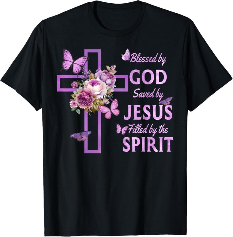 100% Cotton Blessed God Saved Jesus Purple Floral Cross Christian T-Shirts, Hoodie, Sweatshirt