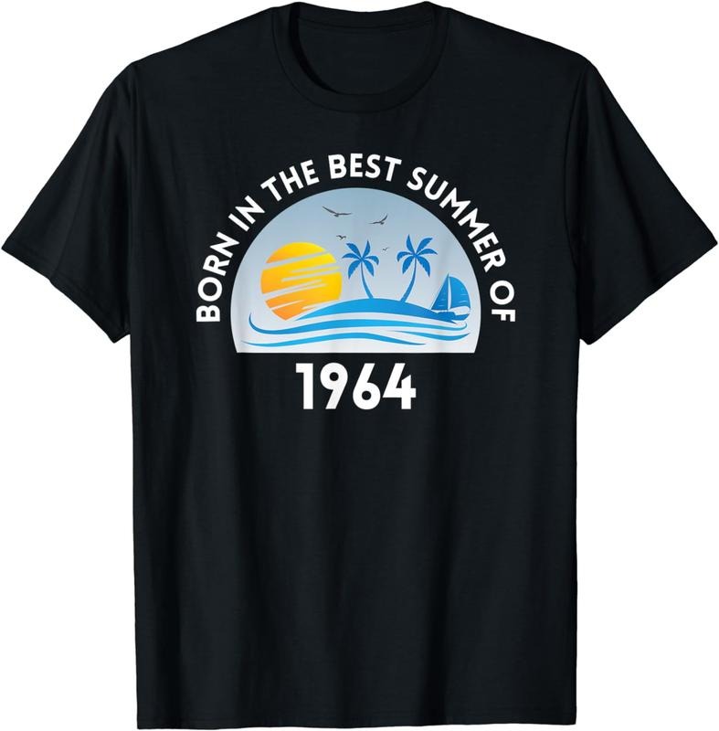 [100% Cotton]Born In 1964 Birthday Party Cake Summer Sun Beach Palms Boat T-Shirt Hoodie Sweatshirt | PrintMintTees.com