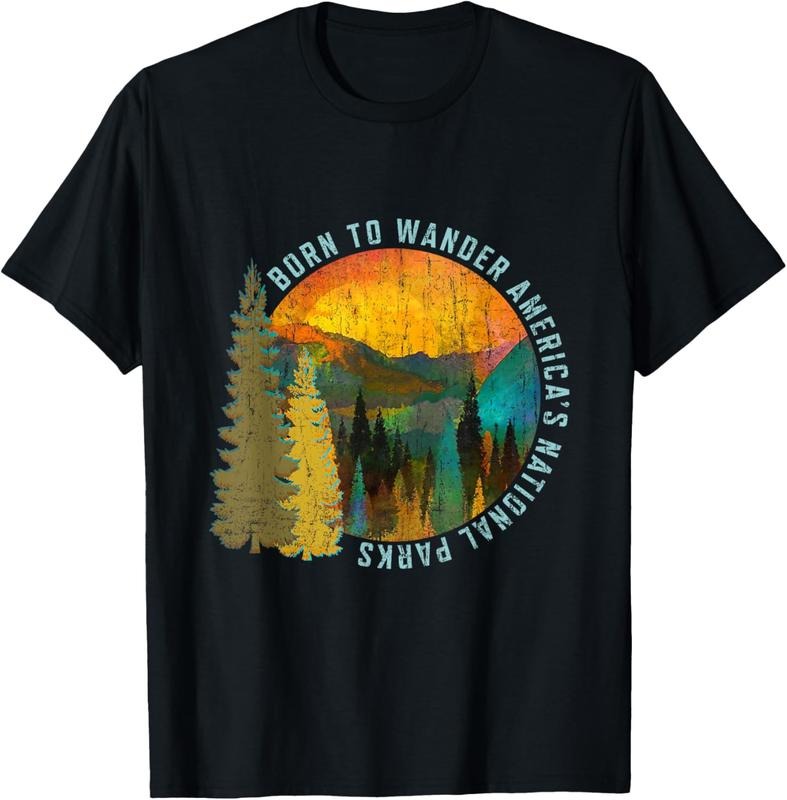 100% Cotton Born to Wander Americas National Parks Vintage T-Shirt Hoodie Sweatshirt | PrintMintTees.com