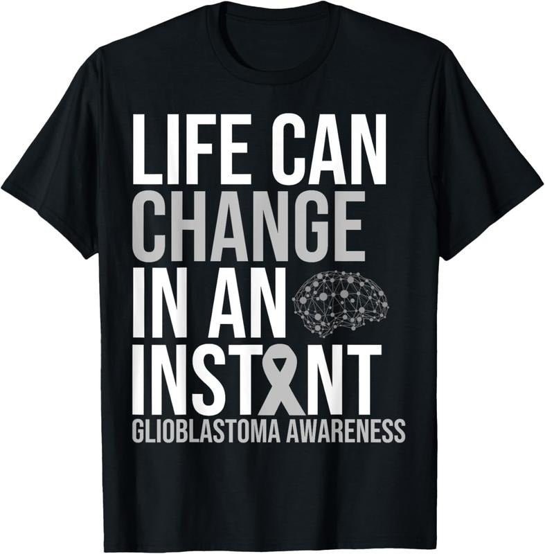 100% Cotton Brain Cancer Awareness Life can change Tumor Grey Ribbon T-Shirt Hoodie, Sweatshirt | PrintMintTees.com