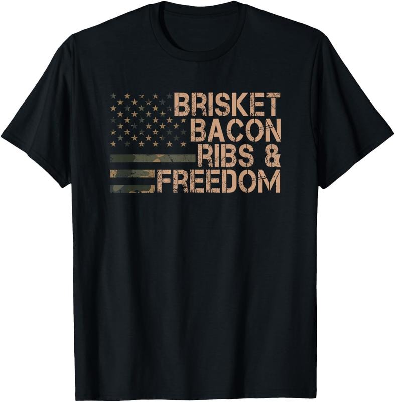 100% Cotton Brisket Bacon Ribs & Freedom Grill BBQ Funny Meat Smoking T-Shirt Hoodie Sweatshirt | PrintMintTees.com