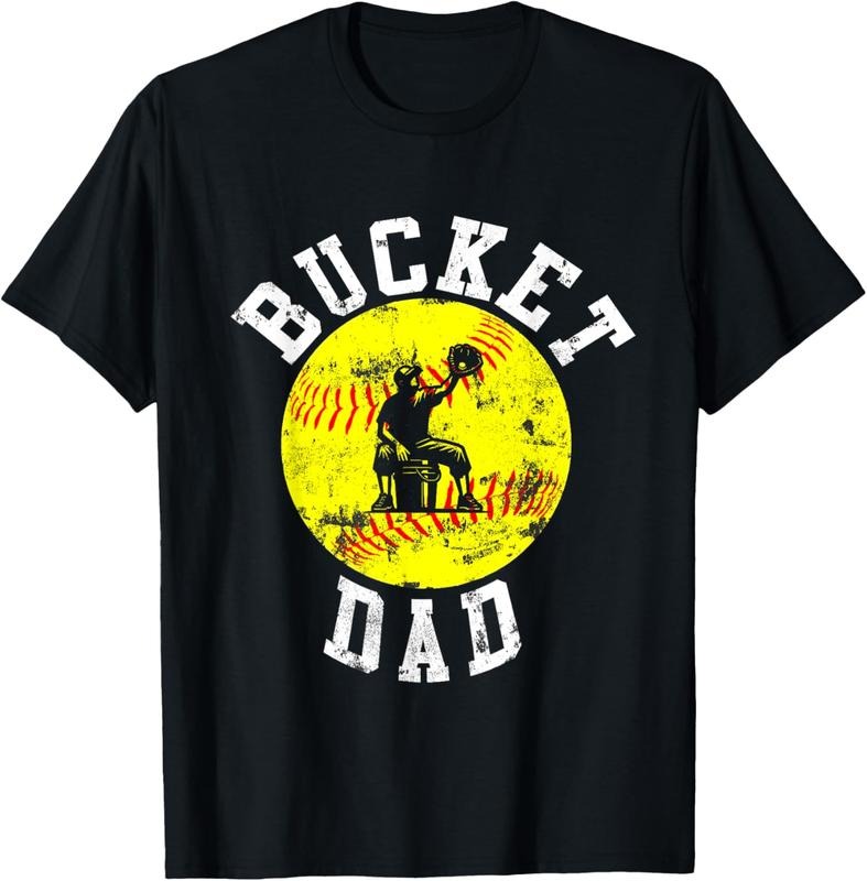 100% Cotton Bucket Dad Softball Dad Baseball Funny Father'S T-Shirts, Hoodie, Sweatshirt