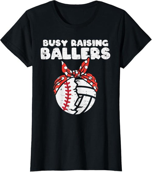 100% Cotton Busy Raising Ballers Baseball Volleyball Mom Mothers Day Son T-Shirt Hoodie, Sweatshirt | PrintMintTees.com