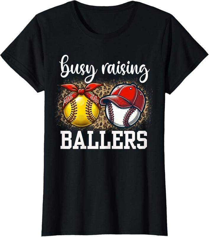 100% Cotton Busy Raising Ballers Softball and Baseball Leopard Print Mom T-Shirt Hoodie, Sweatshirt | PrintMintTees.com