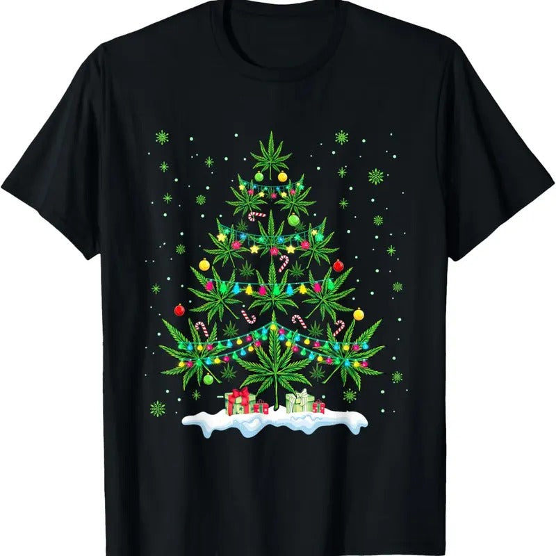 100% Cotton Cannabis Christmas Tree Xmas Funny Smoking Weed Marijuana T-Shirt Hoodie, Sweatshirt | PrintMintTees.com