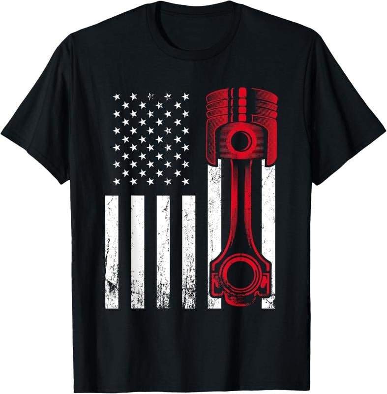 100% Cotton Car Enthusiast - American Flag Piston Muscle Car Gift T-Shirt Hoodie Sweatshirt | PrintMintTees.com