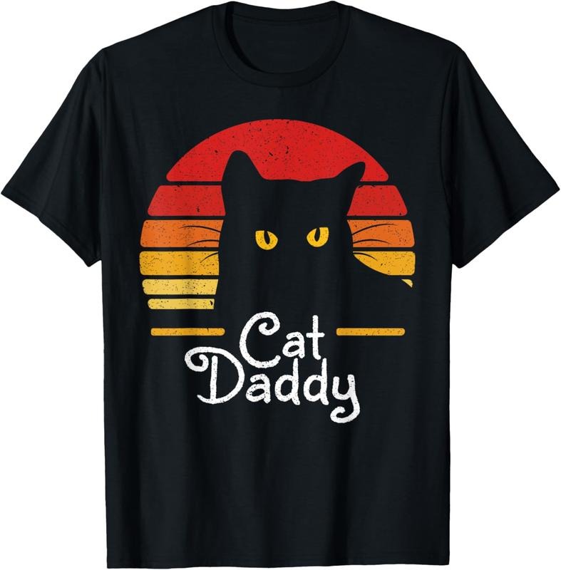 100% Cotton Cat Daddy Retro 70s 80s Black Cat Funny Cat Dad T-Shirts, Hoodie, Sweatshirt