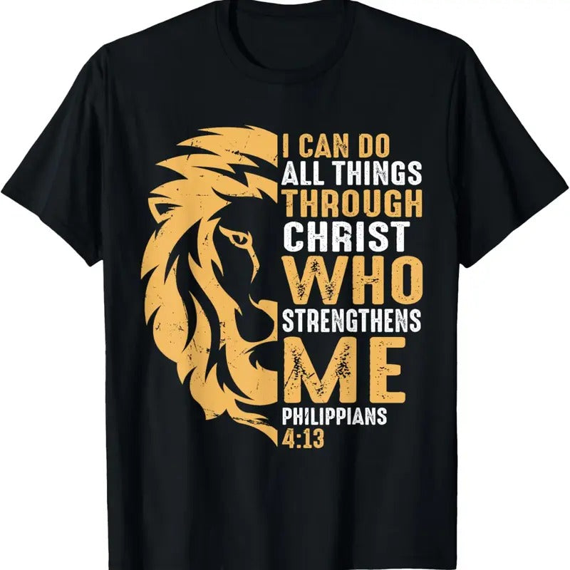 100% Cotton Christian I Can Do All Things Through Christ Lion Faith T-Shirt Hoodie, Sweatshirt | PrintMintTees.com