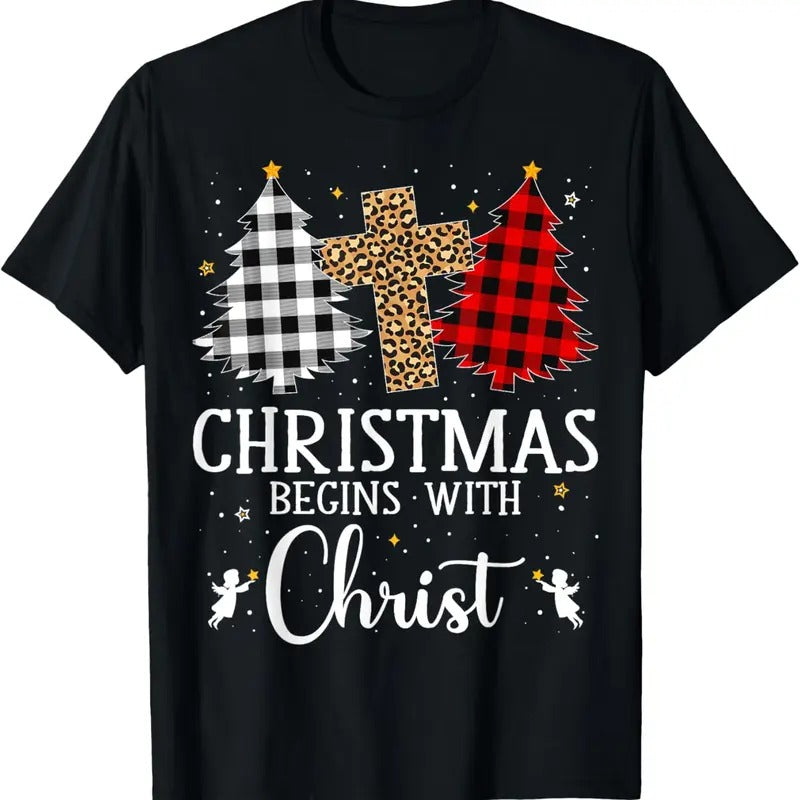 100% Cotton Christmas Begins With Christ Jesus Cross Christian Christmas T-Shirt Hoodie Sweatshirt | PrintMintTees.com