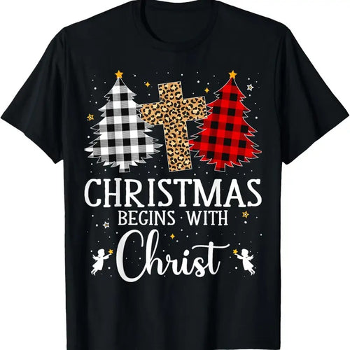 100% Cotton Christmas Begins With Christ Jesus Cross Christian Christmas T-Shirt Hoodie Sweatshirt | PrintMintTees.com