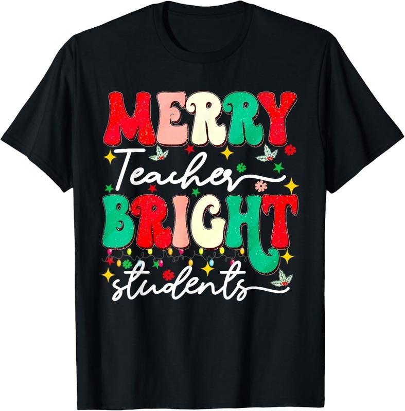 100% Cotton Christmas Merry Teacher Bright Students Funny Teaching Gifts T-Shirt Hoodie Sweatshirt | PrintMintTees.com