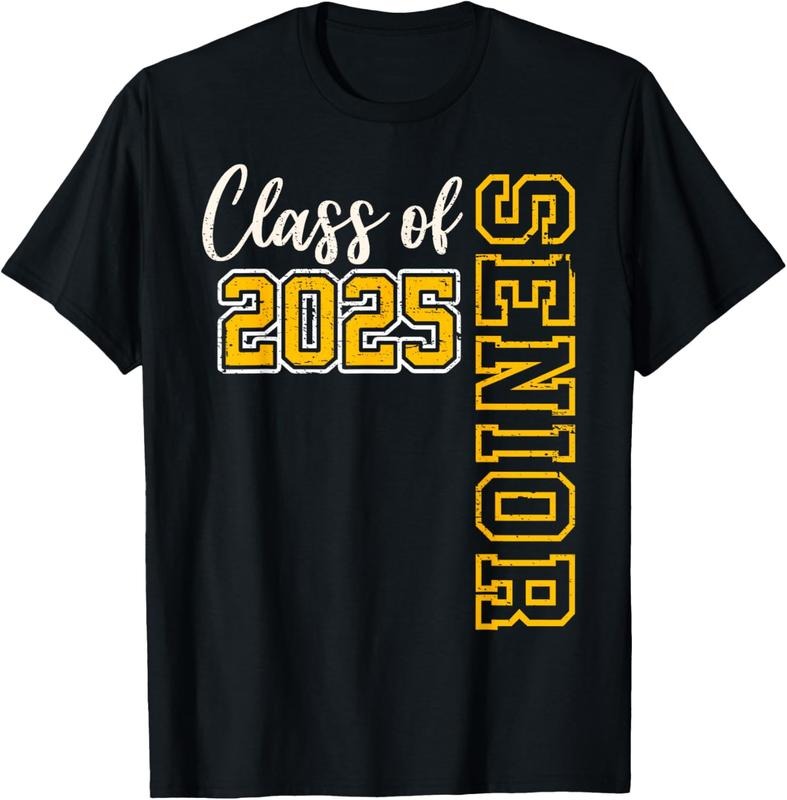 100% Cotton Class 2025 Senior 25 High School Graduation Black Gold T-Shirts, Hoodie, Sweatshirt