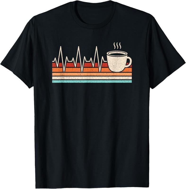 100% Cotton Coffee Heartbeat Coffee Lover Retro Cup Of Coffee Men Women T-Shirt Hoodie, Sweatshirt | PrintMintTees.com