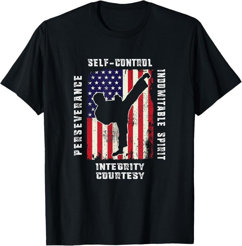 100% Cotton Cool American Flag Taekwondo Gift | Tae Kwon Do Martial Arts T-Shirt Hoodie, Sweatshirt | PrintMintTees.com