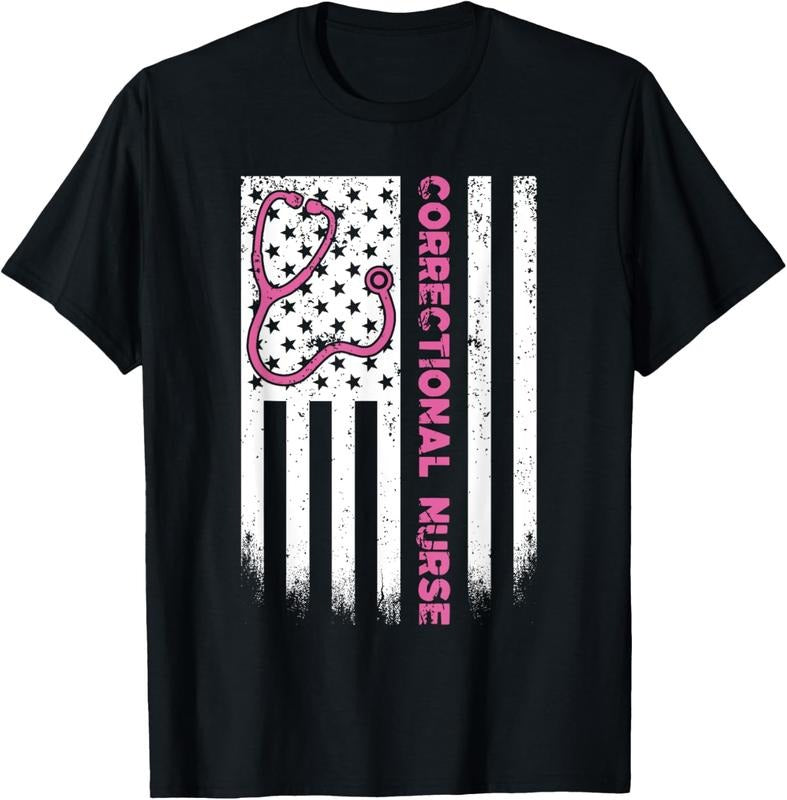 100% Cotton Correctional Nurse American Flag US Stethoscope RN Patriotic Shirt Hoodie Sweatshirt