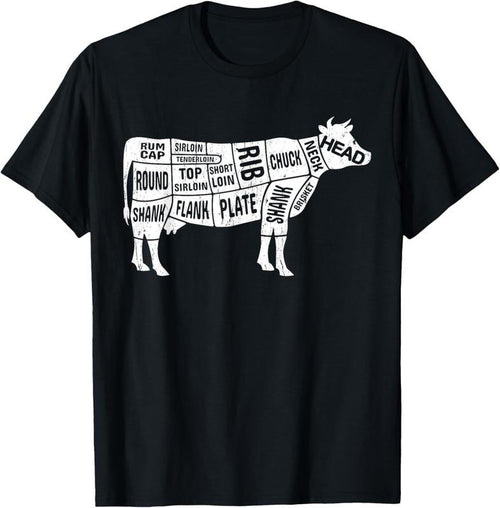 100% Cotton Cow Butcher Tees, Beef Cuts Diagram BBQ meat cuts T-Shirt Hoodie Sweatshirt | PrintMintTees.com