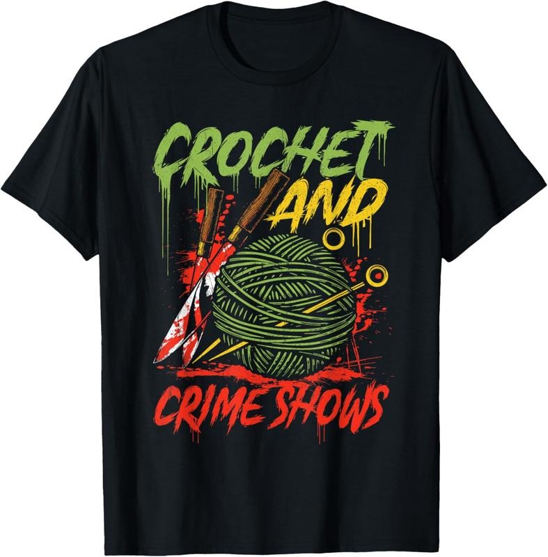 100% Cotton Crochet and Crime Shows Funny Crime Show Lover Knitting T-Shirt Hoodie, Sweatshirt | PrintMintTees.com