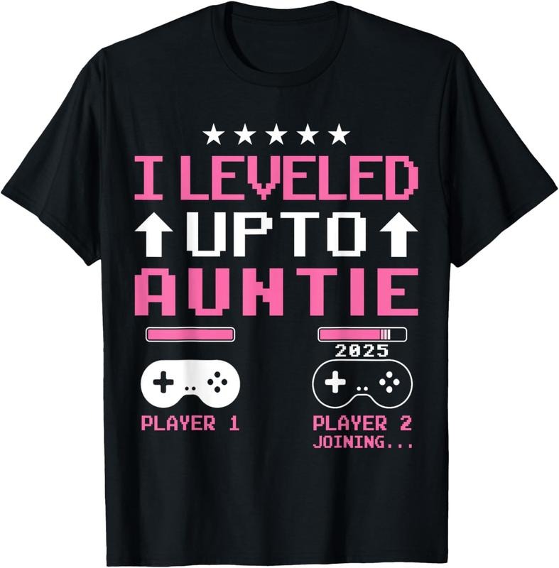 100% Cotton Cute I Leveled Up to Aunt 2025 Promoted to Auntie 2025 Gamer T-Shirt Hoodie, Sweatshirt | PrintMintTees.com