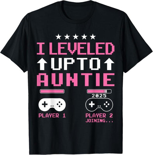 100% Cotton Cute I Leveled Up to Aunt 2025 Promoted to Auntie 2025 Gamer T-Shirt Hoodie, Sweatshirt | PrintMintTees.com