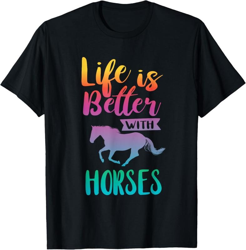 100% Cotton Cute Life Is Better With Horses Horseback Riding T-Shirt Hoodie, Sweatshirt | PrintMintTees.com