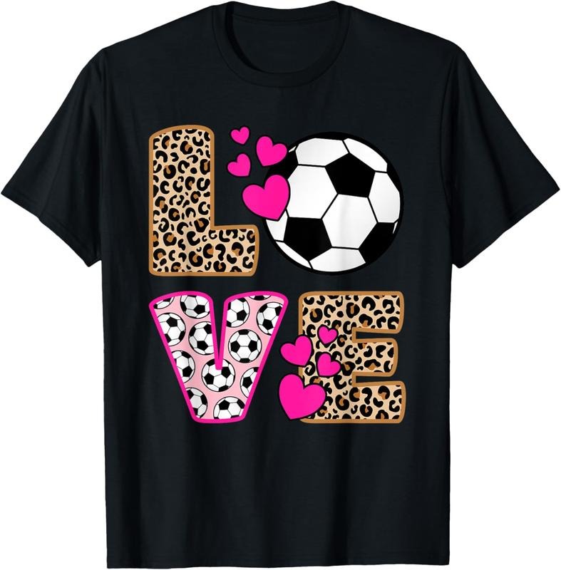 100% Cotton Cute Love Soccer Leopard Print Soccer T-Shirts, Hoodie, Sweatshirt