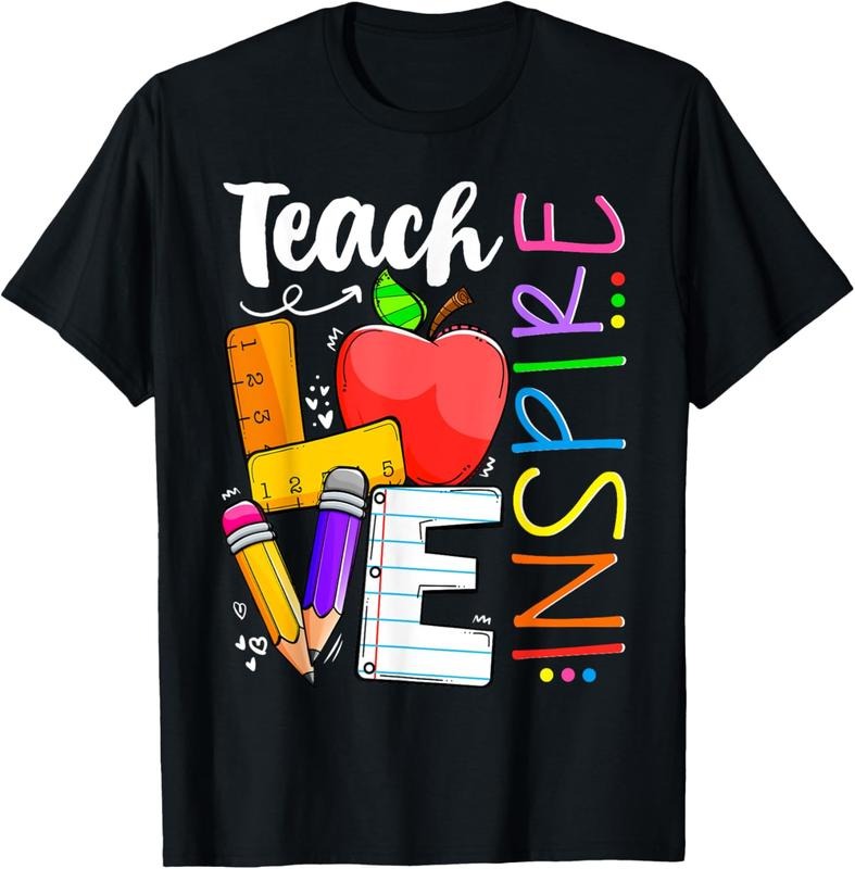100% Cotton Cute Teach Love And Inspire Men Women Teacher T-Shirt Hoodie Sweatshirt | PrintMintTees.com