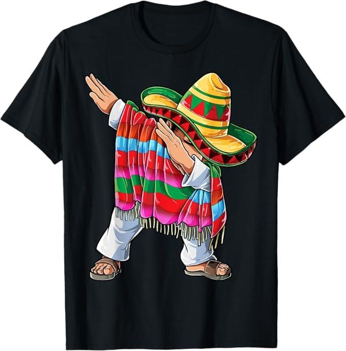 [100% Cotton]Dabbing Mexican Poncho Cinco de Mayo Boys Men Short Sleeve Sombrero Dab T-Shirt Hoodie Sweatshirt