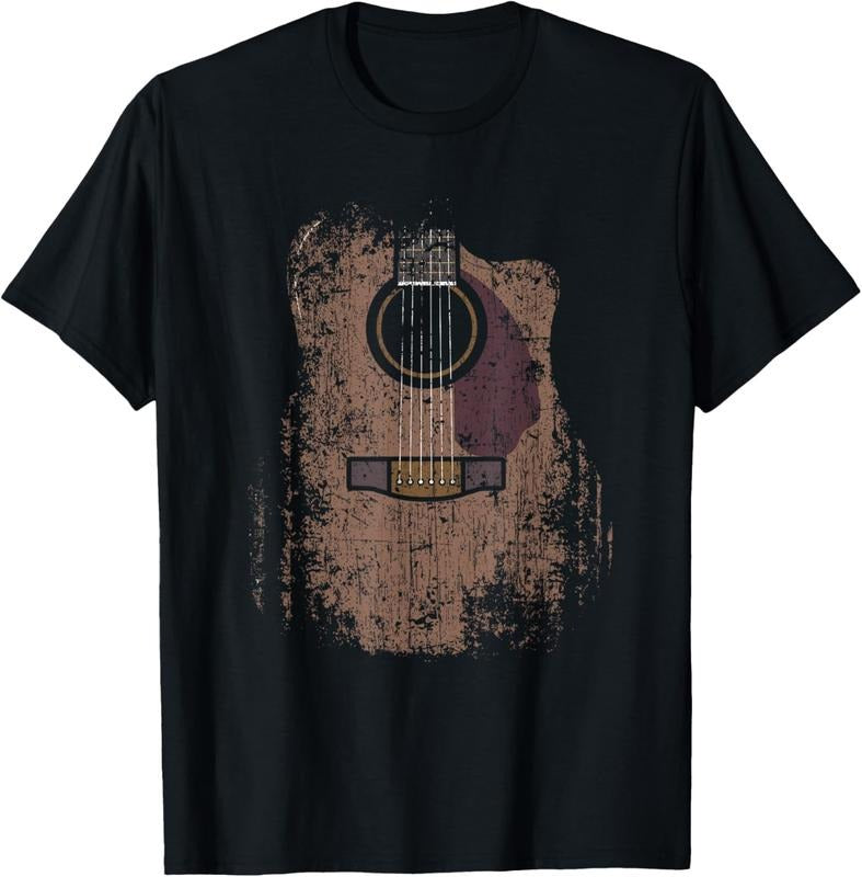 100% Cotton Distressed Acoustic Guitar Vintage Player Rock & Roll Music T-Shirt Hoodie Sweatshirt | PrintMintTees.com