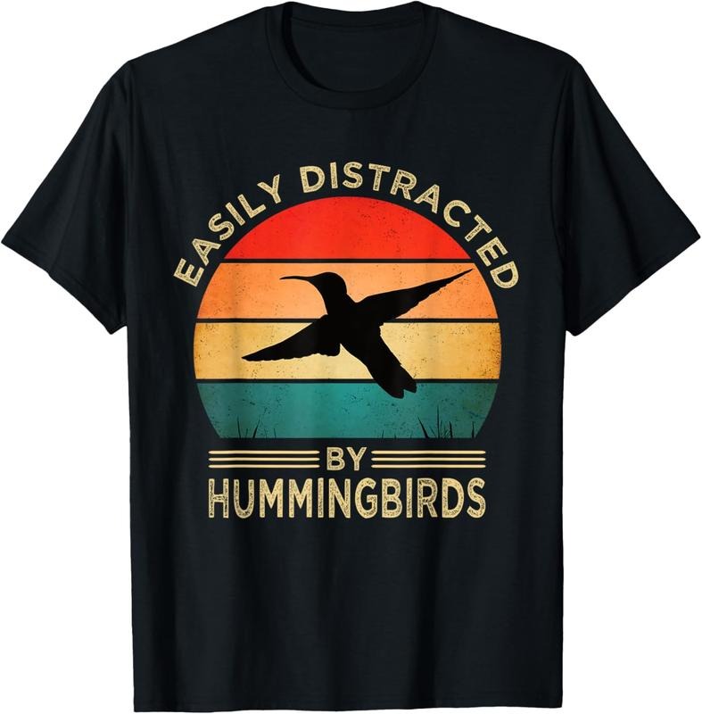 100% Cotton Easily Distracted By Hummingbirds Vintage Funny Hummingbird T-Shirt Hoodie Sweatshirt | PrintMintTees.com