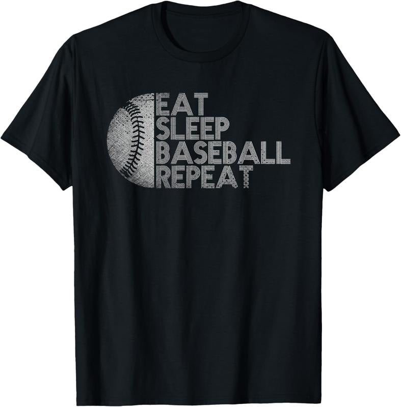 100% Cotton Eat Sleep Baseball Repeat Baseball Player Funny Baseball T-Shirt Hoodie Sweatshirt | PrintMintTees.com