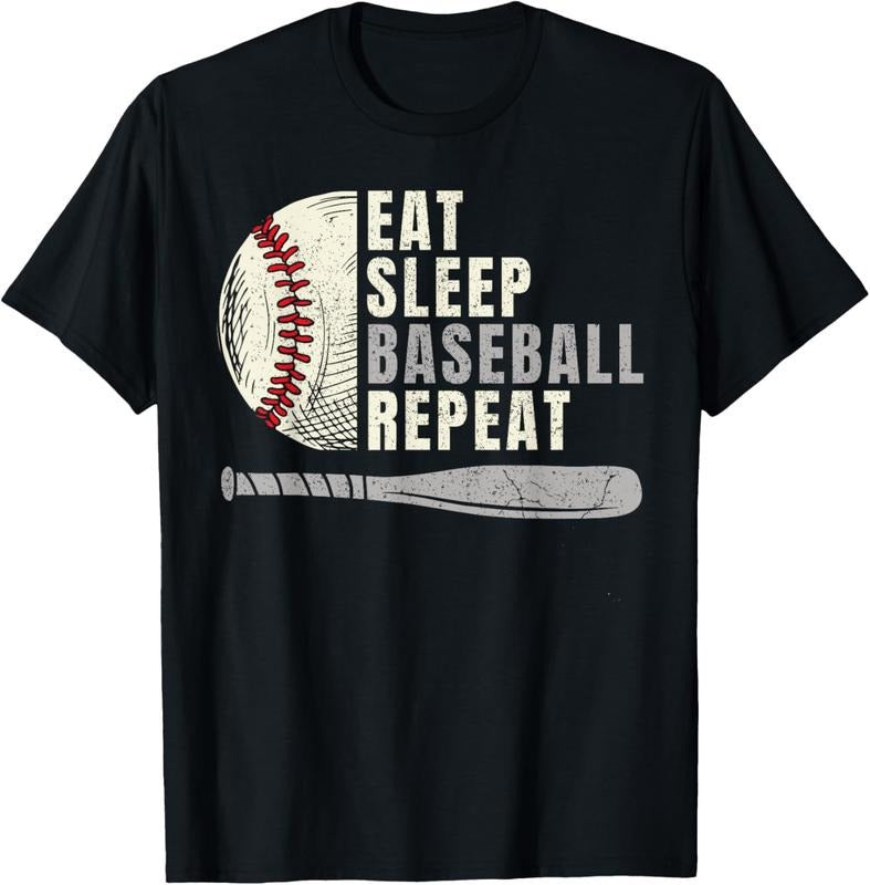 100% Cotton Eat Sleep Baseball Repeat Funny Baseball Player T-Shirt Hoodie Sweatshirt | PrintMintTees.com