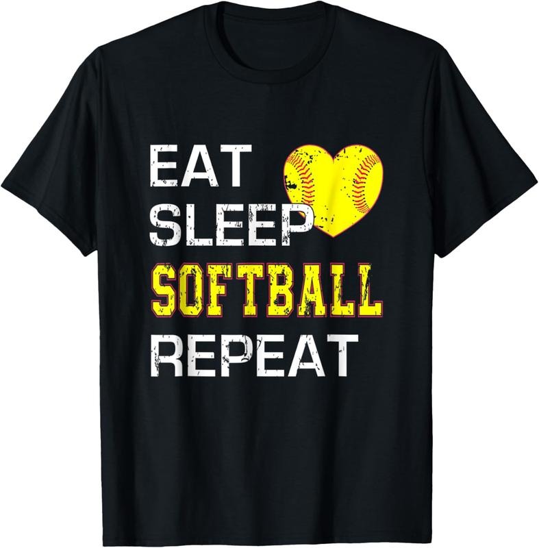 100% Cotton Eat Sleep Softball Repeat Funny Softbal T-Shirt Hoodie, Sweatshirt | PrintMintTees.com