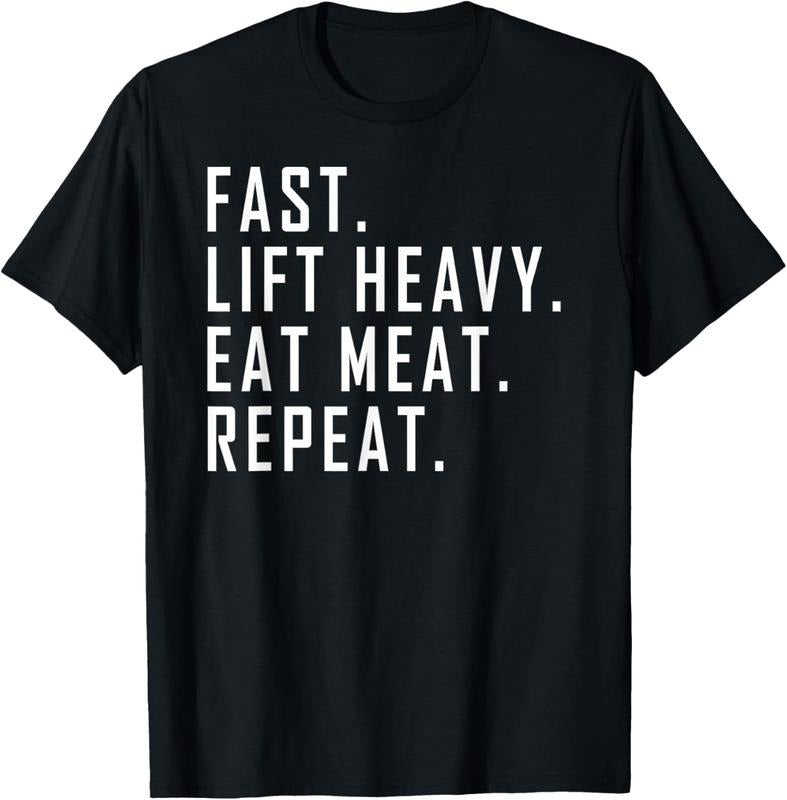 100% Cotton Fast. Lift Heavy. Eat Meat. Repeat. Carnivore Diet, Gym T-Shirt Hoodie, Sweatshirt | PrintMintTees.com