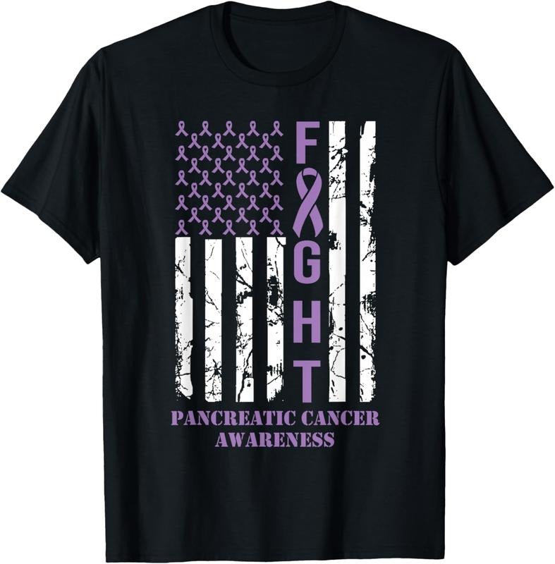 100% Cotton Fight Flag Purple Ribbon Support Pancreatic Cancer Awareness T-Shirt Hoodie, Sweatshirt | PrintMintTees.com
