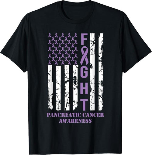 100% Cotton Fight Flag Purple Ribbon Support Pancreatic Cancer Awareness T-Shirt Hoodie, Sweatshirt | PrintMintTees.com